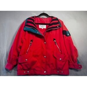 Mulberry Street Vintage Red Bomber Jacket Striped Collar Russian Made Mens Med